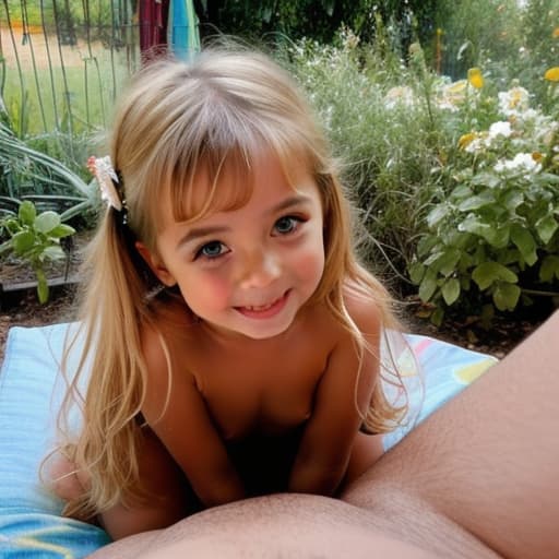  niñita rubia pequeña desnuda abre la boca y chupa un pene, ella sonrie con los ojos mientras chupa fuerte, ella es feliz