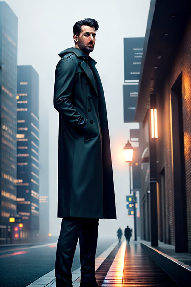  Realism, full -body photos, meditation, cleaner, long trench coat, street, photo realistic hyperrealistic, full body, detailed clothing, highly detailed, cinematic lighting, stunningly beautiful, intricate, sharp focus, f/1. 8, 85mm, (centered image composition), (professionally color graded), ((bright soft diffused light)), volumetric fog, trending on instagram, trending on tumblr, HDR 4K, 8K