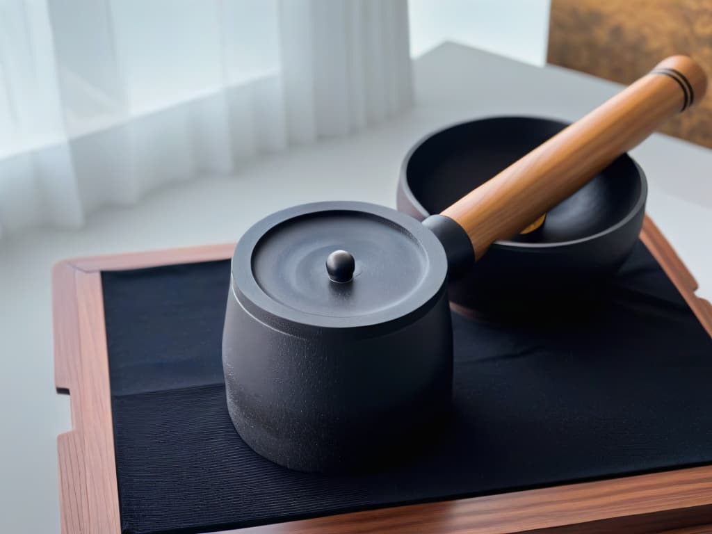  A closeup, ultradetailed image of a traditional Japanese wooden mallet (kine) and mortar (usu) set, showcasing the intricate grain of the wood, the smooth curves of the mortar, and the slight indentations on the mallet from years of use. The minimalist composition highlights the simple beauty and functionality of these essential tools used in the preparation of daifuku and mochi, evoking a sense of tradition and craftsmanship. hyperrealistic, full body, detailed clothing, highly detailed, cinematic lighting, stunningly beautiful, intricate, sharp focus, f/1. 8, 85mm, (centered image composition), (professionally color graded), ((bright soft diffused light)), volumetric fog, trending on instagram, trending on tumblr, HDR 4K, 8K