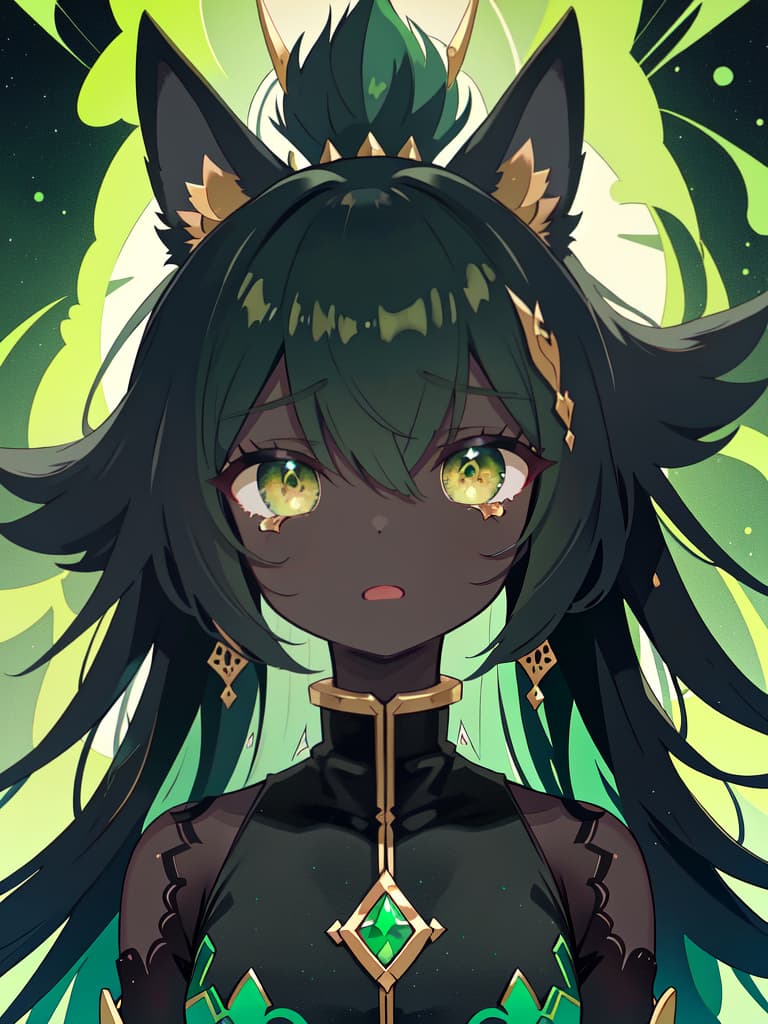  Black Anubis on a green hair character, open your mouth and cry, masterpiece, best quality,8k,ultra detailed,high resolution,an extremely delicate and beautiful,hyper detail