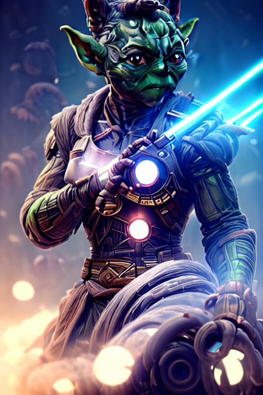 a photo of ddfusion style soldier yoda hyperrealistic, full body, detailed clothing, highly detailed, cinematic lighting, stunningly beautiful, intricate, sharp focus, f/1. 8, 85mm, (centered image composition), (professionally color graded), ((bright soft diffused light)), volumetric fog, trending on instagram, trending on tumblr, HDR 4K, 8K