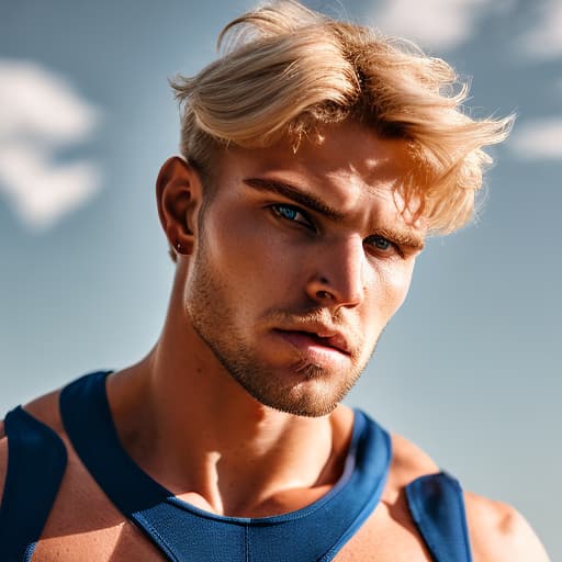 portrait+ style Russian queer fitness model blonde hunk dude face