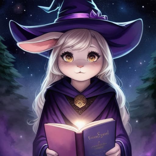  watercolor, storybook, child-book, witch, A witch girl in a purple hat hug a scared rabbit under a starry sky, witch girl in purple hat, rabbit, starry sky, best quality, very detailed, high resolution, sharp, sharp image hyperrealistic, full body, detailed clothing, highly detailed, cinematic lighting, stunningly beautiful, intricate, sharp focus, f/1. 8, 85mm, (centered image composition), (professionally color graded), ((bright soft diffused light)), volumetric fog, trending on instagram, trending on tumblr, HDR 4K, 8K