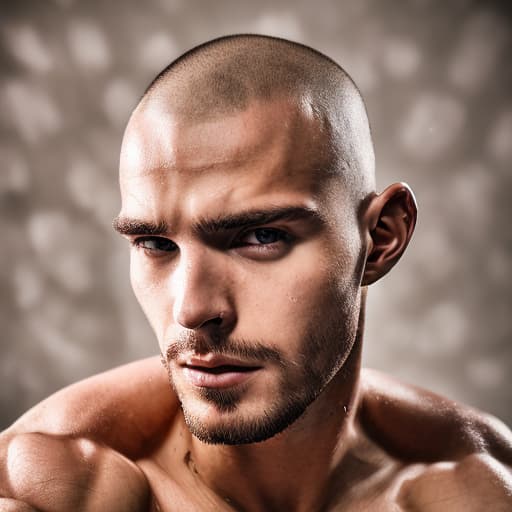 portrait+ style Russian queer fitness model brunette hunk dude face