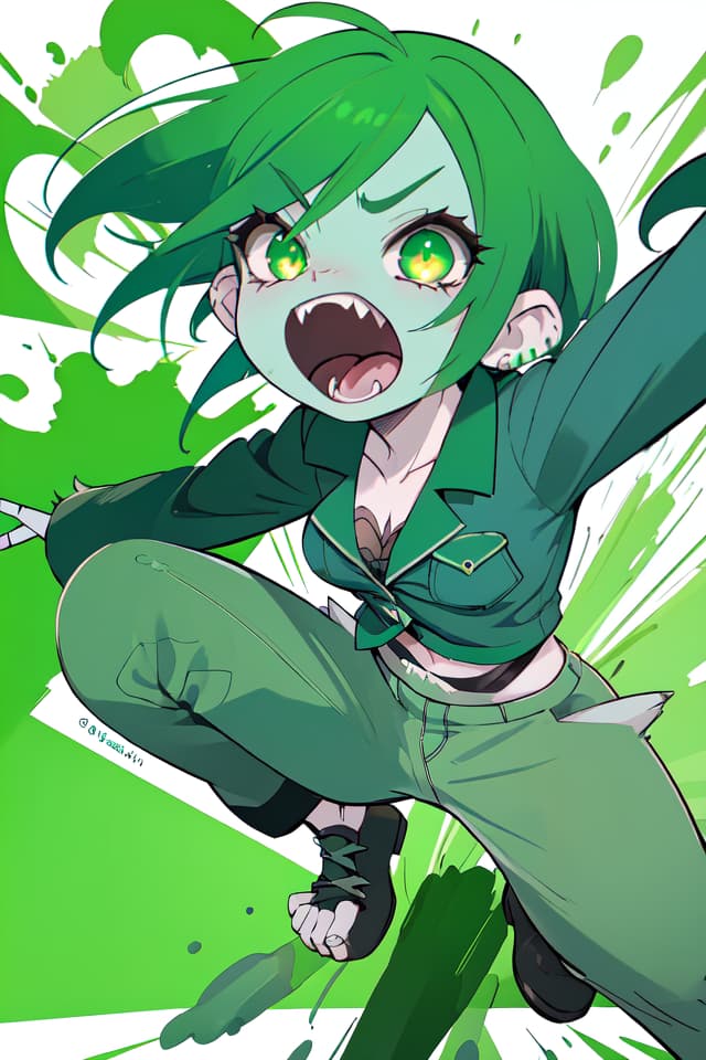  Green hair character jagged teeth, shouting Ana