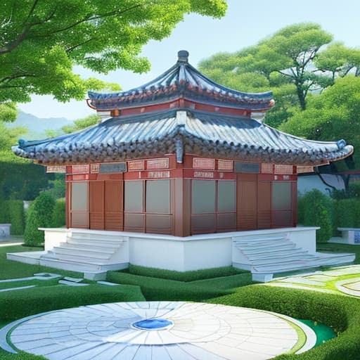  Goguryeo tile-roofed house. Big garden. Shining. Pastelton. Clear. Sparkling. Beautiful. Gradient. Round pillar. Magnificent. Skipfloor