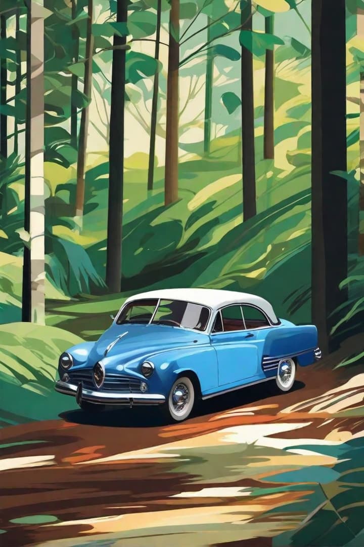  Express your creativity through digital painting. Transform the canvas with a palette of colors, blending and shading to create your own unique masterpiece: blue car in forest