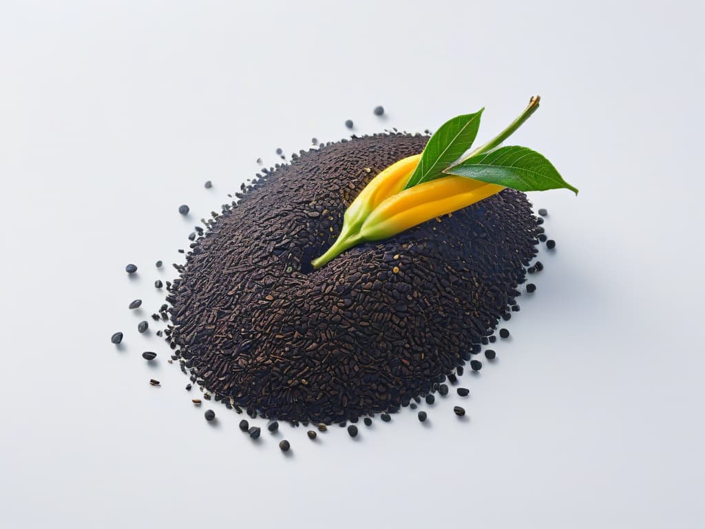  A minimalist and sleek image of a split vanilla bean pod, showcasing its tiny black seeds against a plain white background. The intricate details of the pod, with its delicate curves and textured surface, are highlighted in stunning clarity, emphasizing the purity and natural essence of pure vanilla extract. hyperrealistic, full body, detailed clothing, highly detailed, cinematic lighting, stunningly beautiful, intricate, sharp focus, f/1. 8, 85mm, (centered image composition), (professionally color graded), ((bright soft diffused light)), volumetric fog, trending on instagram, trending on tumblr, HDR 4K, 8K