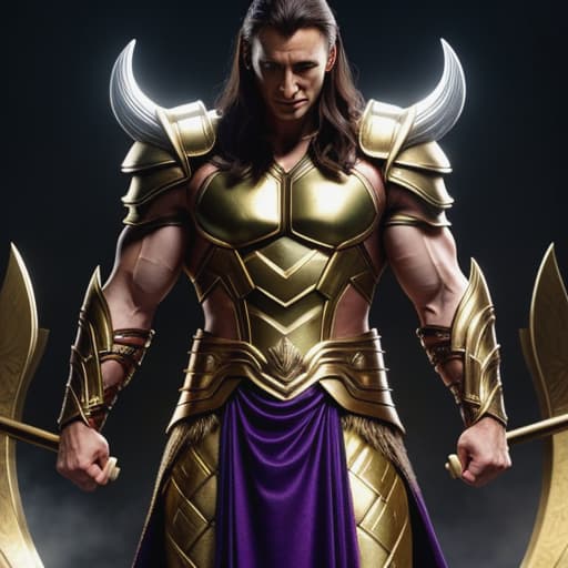  send me a picture [Loki stands in the center of his grand throne room. His magnificent body is dressed in gleaming silver armor, adorned with intricate gold patterns and royal purple cuffs that cover his muscular biceps. Long brown hair cascades down his broad shoulders, flowing to mid-back length. In his right hand he holds the mighty Gungnir, a legendary Norse spear with an enchanted power. He gazes intensely at Riana's picture before sending it.] hyperrealistic, full body, detailed clothing, highly detailed, cinematic lighting, stunningly beautiful, intricate, sharp focus, f/1. 8, 85mm, (centered image composition), (professionally color graded), ((bright soft diffused light)), volumetric fog, trending on instagram, trending on tumblr, HDR 4K, 8K