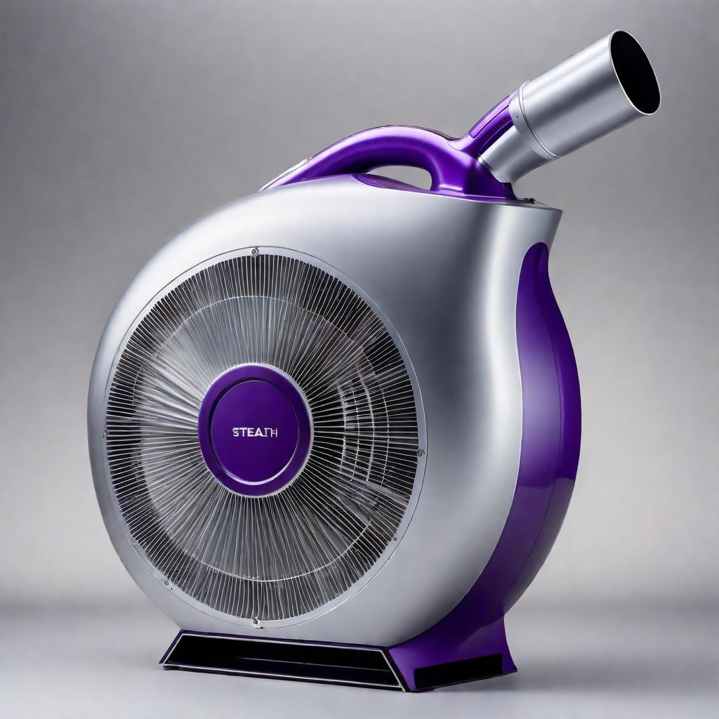  Create an image of a building manual cover for a prototype titled 'Stealth Blower.' The prototype is a silent, silver-colored leaf blower with a straight air output nozzle. The cover should feature a sleek, futuristic design with the following elements: 1. The product name 'Stealth Blower' prominently displayed in purple font. 2. A silver prototype with a straight air output design, resembling the leaf blower in question. 3. A clean, professional layout that conveys the advanced technology of the magnetic and kinetic energy systems. 4. A subtle background that suggests innovation and efficiency, possibly with abstract tech or leaf motifs. 5. The overall aesthetic should be futuristic and minimalist, reflecting the quiet and high-tech natur hyperrealistic, full body, detailed clothing, highly detailed, cinematic lighting, stunningly beautiful, intricate, sharp focus, f/1. 8, 85mm, (centered image composition), (professionally color graded), ((bright soft diffused light)), volumetric fog, trending on instagram, trending on tumblr, HDR 4K, 8K