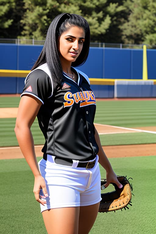  Middle eastern female, softball, posing with ball bat