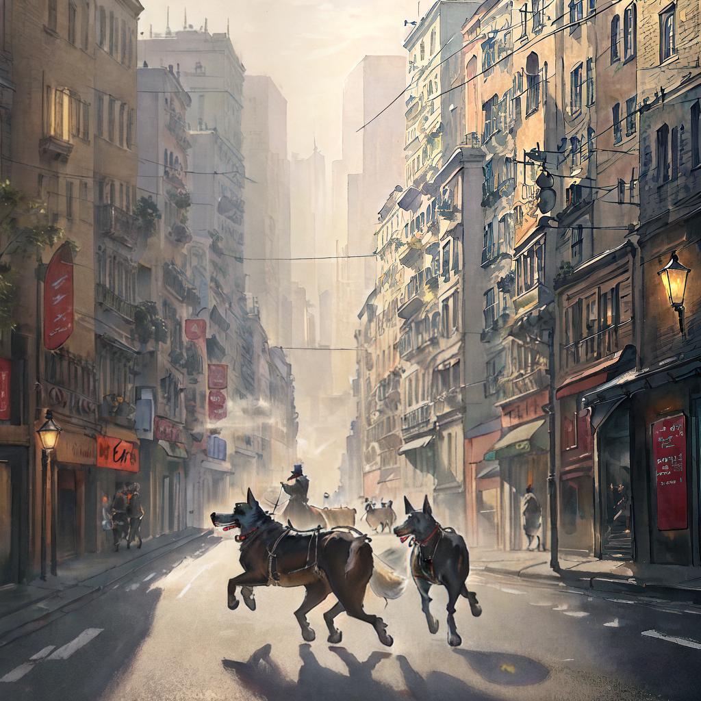  ((masterpiece)),(((best quality))), 8k, high detailed, ultra-detailed, busy street with cars and a dog, (cars), (people walking), (buildings in the background), (dog) hyperrealistic, full body, detailed clothing, highly detailed, cinematic lighting, stunningly beautiful, intricate, sharp focus, f/1. 8, 85mm, (centered image composition), (professionally color graded), ((bright soft diffused light)), volumetric fog, trending on instagram, trending on tumblr, HDR 4K, 8K