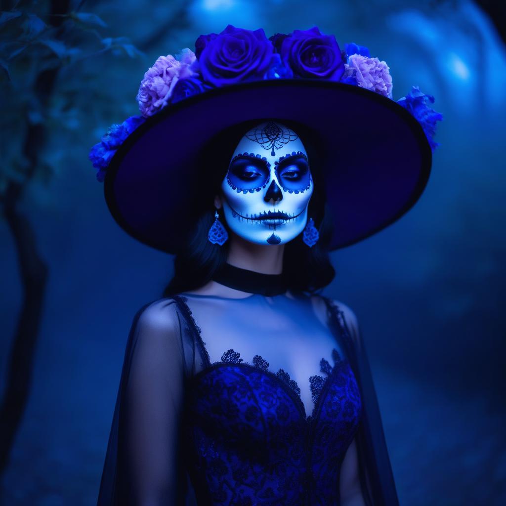  cinematic film still Experimenting with La Calavera Catrina ::2 lilac, deep midnight purple, synthetic ultramarine blue, minimalism, 🩻, minimal geometric sugar skull, brim hat floral headpiece, festive misty ethereal goth dress, smoked eye shadow, illuminated neon dot pattern, luminous iridescent eyes, smooth ghostly face ::7 abstract misty glowing surrounding graveyard, vibrant color ::6 fluctuating depth of field, full lighting, backlighting ::5 As a pixar character ::8 —v 5.2 . shallow depth of field, vignette, highly detailed, high budget, bokeh, cinemascope, moody, epic, gorgeous, film grain, grainy