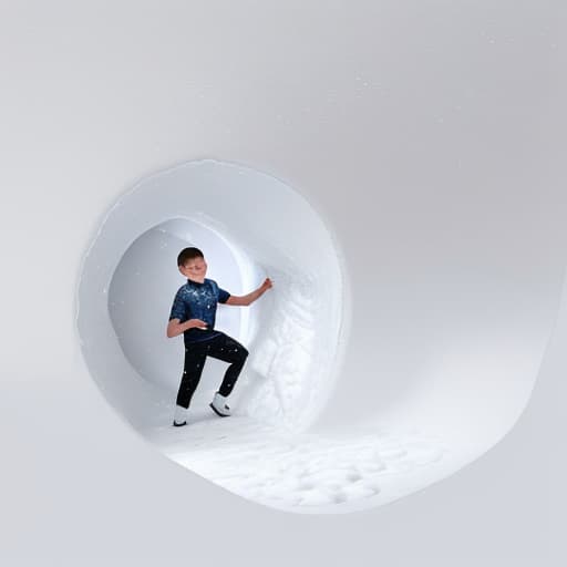  a boy putting his inside the and there is white stuff coming out all over