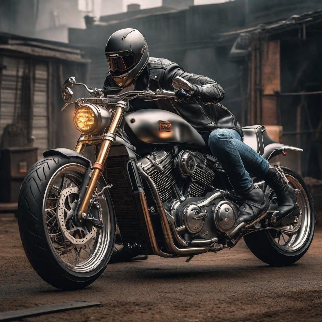  Projet metal biker's hyperrealistic, full body, detailed clothing, highly detailed, cinematic lighting, stunningly beautiful, intricate, sharp focus, f/1. 8, 85mm, (centered image composition), (professionally color graded), ((bright soft diffused light)), volumetric fog, trending on instagram, trending on tumblr, HDR 4K, 8K