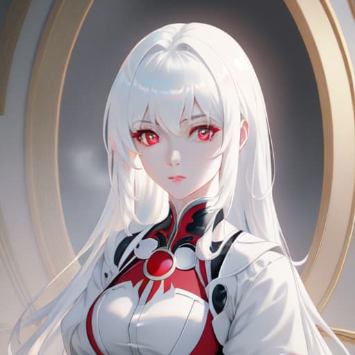  a girl manhua character with white hair and red eyes with white skin wearing noble dress and siting on the throne hyperrealistic, full body, detailed clothing, highly detailed, cinematic lighting, stunningly beautiful, intricate, sharp focus, f/1. 8, 85mm, (centered image composition), (professionally color graded), ((bright soft diffused light)), volumetric fog, trending on instagram, trending on tumblr, HDR 4K, 8K