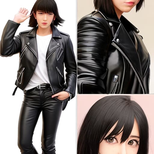  a manga with black leather jacket and the biggest s in the world and the sweetest face