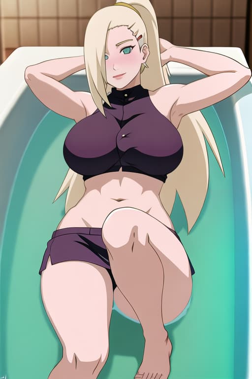  (yamanaka_ino:1.2), hair down,(masterpiece, best quality:1.2), illustration, absurdres, highres, extremely detailed,fullbody,bathtub,breast_grab