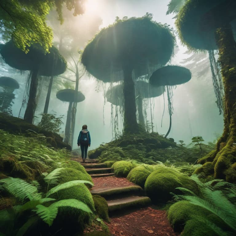  Magical forest with floating islands hyperrealistic, full body, detailed clothing, highly detailed, cinematic lighting, stunningly beautiful, intricate, sharp focus, f/1. 8, 85mm, (centered image composition), (professionally color graded), ((bright soft diffused light)), volumetric fog, trending on instagram, trending on tumblr, HDR 4K, 8K
