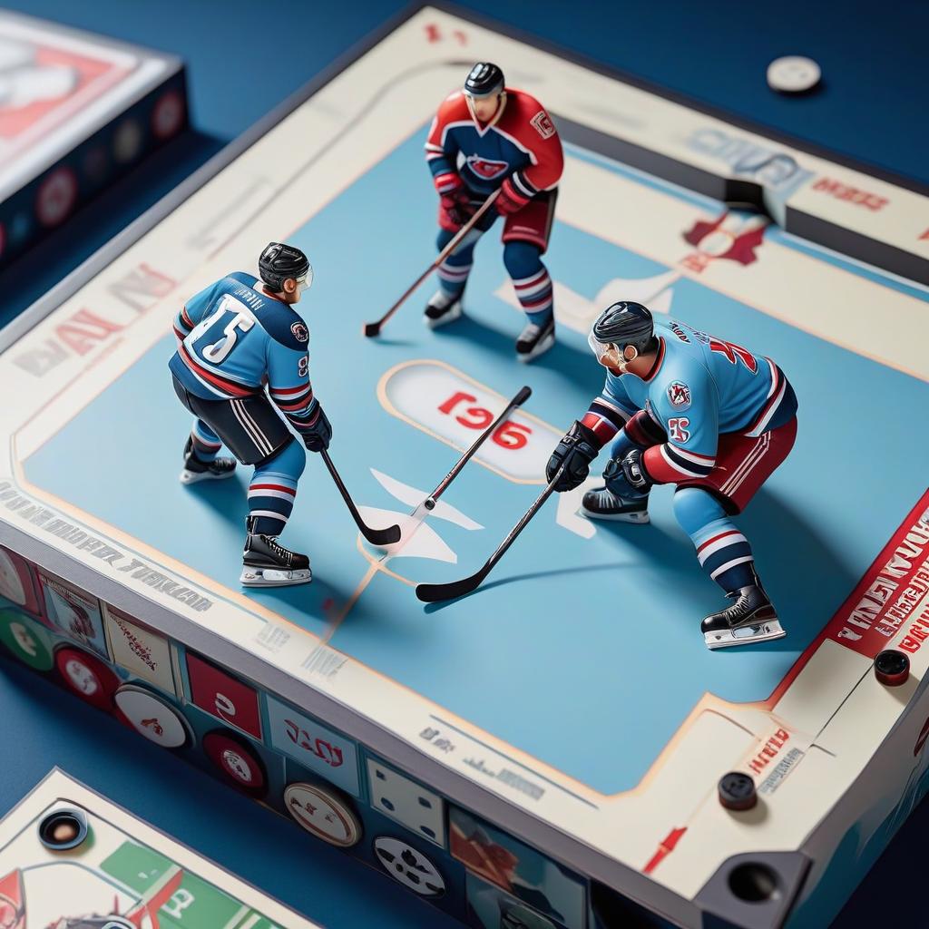  stacked papercut art of Cover of a board game hockey . 3D, layered, dimensional, depth, precision cut, stacked layers, papercut, high contrast hyperrealistic, full body, detailed clothing, highly detailed, cinematic lighting, stunningly beautiful, intricate, sharp focus, f/1. 8, 85mm, (centered image composition), (professionally color graded), ((bright soft diffused light)), volumetric fog, trending on instagram, trending on tumblr, HDR 4K, 8K