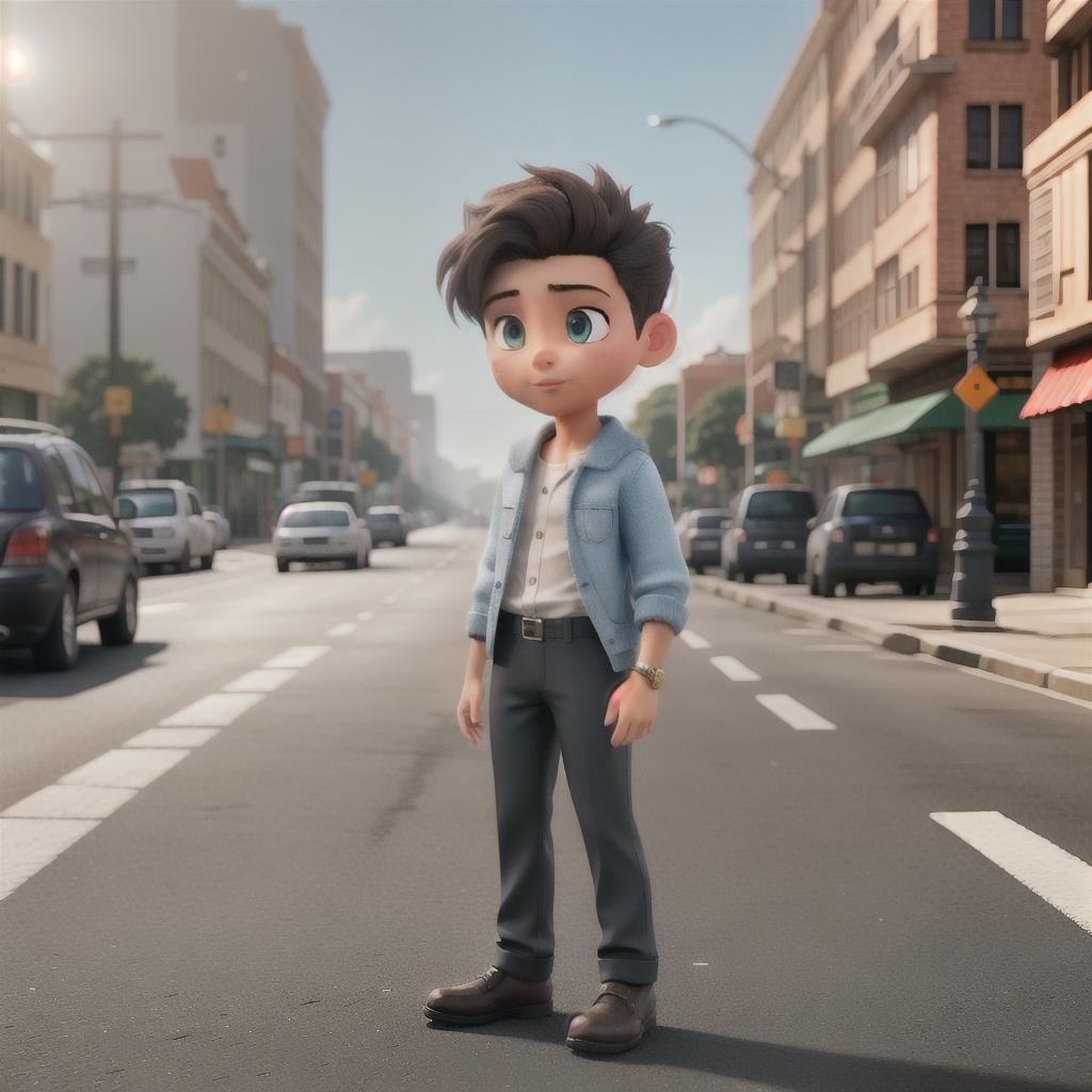  A Young Boy On Road hyperrealistic, full body, detailed clothing, highly detailed, cinematic lighting, stunningly beautiful, intricate, sharp focus, f/1. 8, 85mm, (centered image composition), (professionally color graded), ((bright soft diffused light)), volumetric fog, trending on instagram, trending on tumblr, HDR 4K, 8K