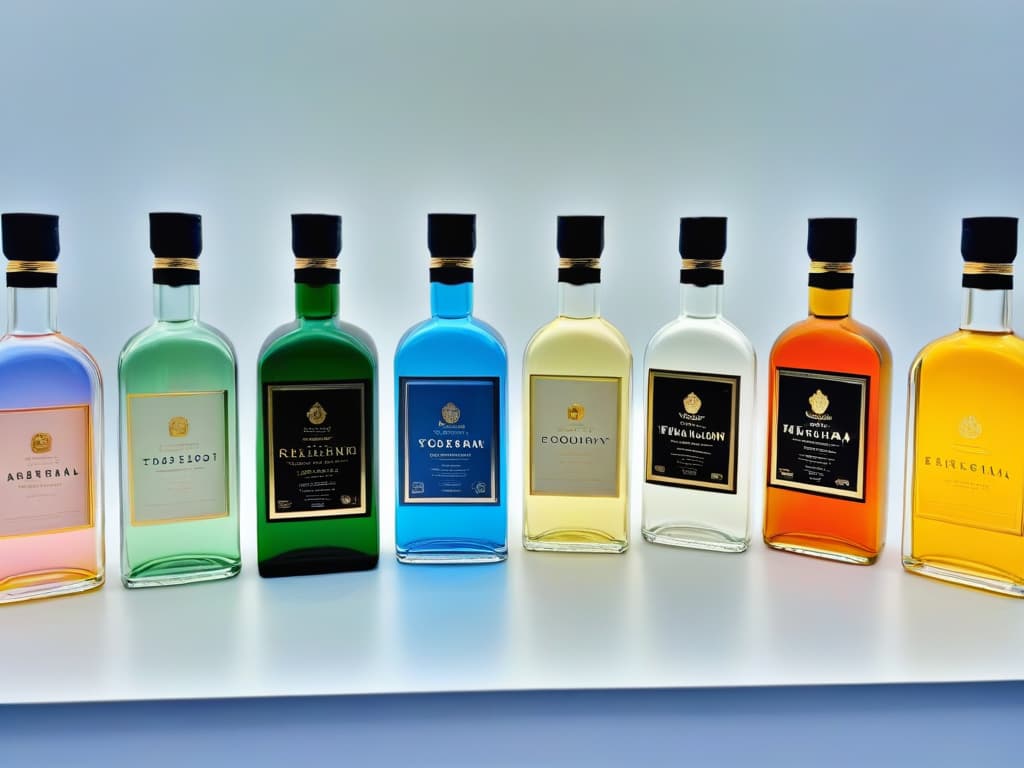  A closeup, ultradetailed image of a variety of alcohol bottles commonly used in baking and pastry making, showcasing the intricate labels and vibrant colors of each bottle. The background is a soft, blurred pastel hue to keep the focus solely on the bottles, highlighting their elegance and diversity. hyperrealistic, full body, detailed clothing, highly detailed, cinematic lighting, stunningly beautiful, intricate, sharp focus, f/1. 8, 85mm, (centered image composition), (professionally color graded), ((bright soft diffused light)), volumetric fog, trending on instagram, trending on tumblr, HDR 4K, 8K