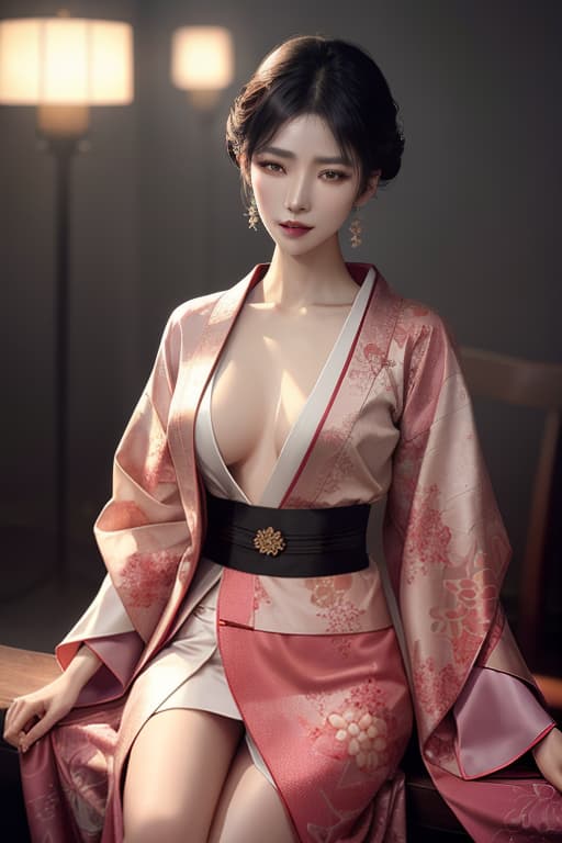  Portrait of a beautiful Asian woman, wearing a short low cut kimono, sultry, buxom, gorgeous, best quality, 8k wallpaper, realistic photography hyperrealistic, full body, detailed clothing, highly detailed, cinematic lighting, stunningly beautiful, intricate, sharp focus, f/1. 8, 85mm, (centered image composition), (professionally color graded), ((bright soft diffused light)), volumetric fog, trending on instagram, trending on tumblr, HDR 4K, 8K