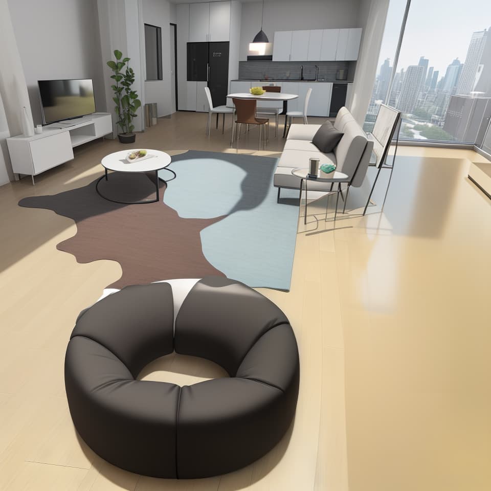  masterpiece, best quality, Best Quality, Masterpiece, 8k resolution,high resolution concept art of an apartment living room with floor to ceiling windows and modern furniture