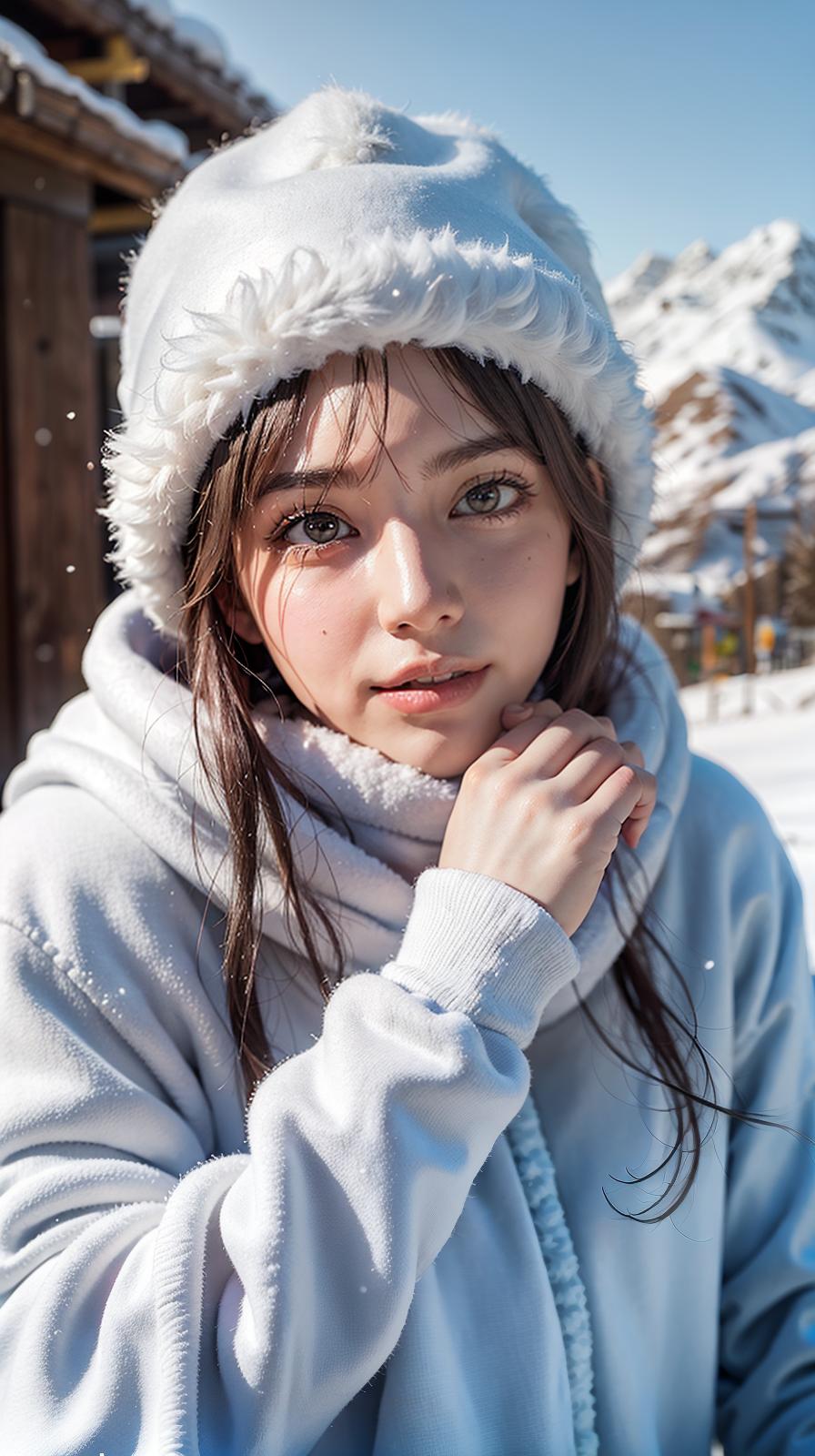  ultra high res, (photorealistic:1.4), raw photo, (realistic face), realistic eyes, (realistic skin), <lora:XXMix9_v20LoRa:0.8>, ((((masterpiece)))), best quality, very_high_resolution, ultra-detailed, in-frame, beautiful, white, cold, serene, snowflakes, winter, icy, peaceful, snow-covered, frozen, pristine, snowball, snowman, snowstorm, skiing, snowboarding, snow-capped mountains, snowfall, snowscape, chilly