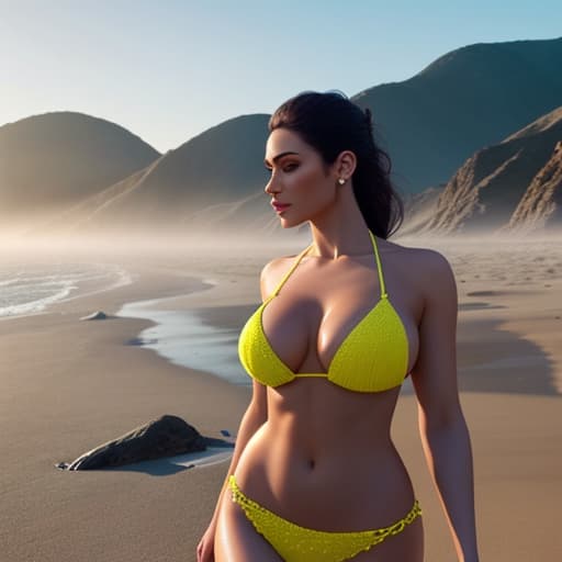  Bikini hyperrealistic, full body, detailed clothing, highly detailed, cinematic lighting, stunningly beautiful, intricate, sharp focus, f/1. 8, 85mm, (centered image composition), (professionally color graded), ((bright soft diffused light)), volumetric fog, trending on instagram, trending on tumblr, HDR 4K, 8K