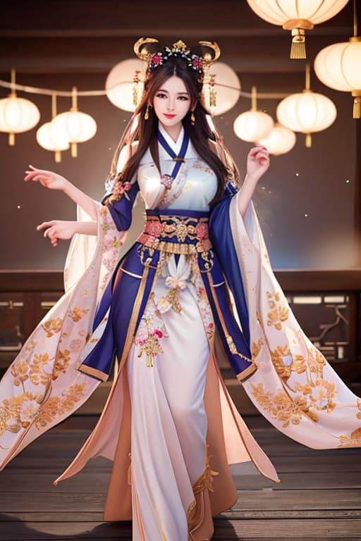  best quality, masterpiece, highres, 1girl,blush,(seductive smile:0.8),star shaped pupils,china hanfu,hair ornament,necklace, jewelry,Beautiful face,upon body, tyndall effect,photorealistic, dark studio, rim lighting, two tone lighting,(high detailed skin:1.2), 8k uhd, dslr, soft lighting, high quality, volumetric lighting, candid, Photograph, high resolution, 4k, 8k, Bokeh hyperrealistic, full body, detailed clothing, highly detailed, cinematic lighting, stunningly beautiful, intricate, sharp focus, f/1. 8, 85mm, (centered image composition), (professionally color graded), ((bright soft diffused light)), volumetric fog, trending on instagram, trending on tumblr, HDR 4K, 8K