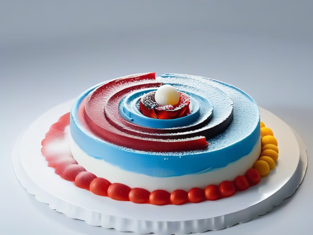  A closeup, ultradetailed image of a swirling, vibrant mix of molecular gastronomy ingredients in various shapes and colors, set against a sleek, modern laboratorystyle backdrop. The precision and complexity of the ingredients showcase the artistry and innovation involved in molecular pastrymaking, while the minimalist composition highlights the elegance and sophistication of the process. hyperrealistic, full body, detailed clothing, highly detailed, cinematic lighting, stunningly beautiful, intricate, sharp focus, f/1. 8, 85mm, (centered image composition), (professionally color graded), ((bright soft diffused light)), volumetric fog, trending on instagram, trending on tumblr, HDR 4K, 8K