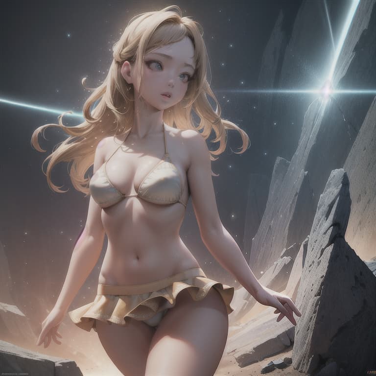  (8K, high resolution), (masterpiece, best quality:1.2), highres, perfect anatomy,beautiful woman bikini short skirt big breasts,light particles, soft lighting, volumetric lighting, intricate details, finely detailed