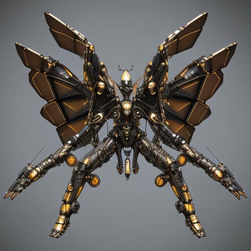  Steampunk cybernetic biomechanical hornet with wings, 3 d model, very coherent symmetrical artwork