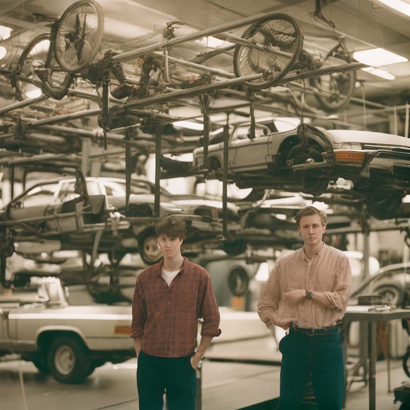 analog style team of professionals from a vehicle workshop