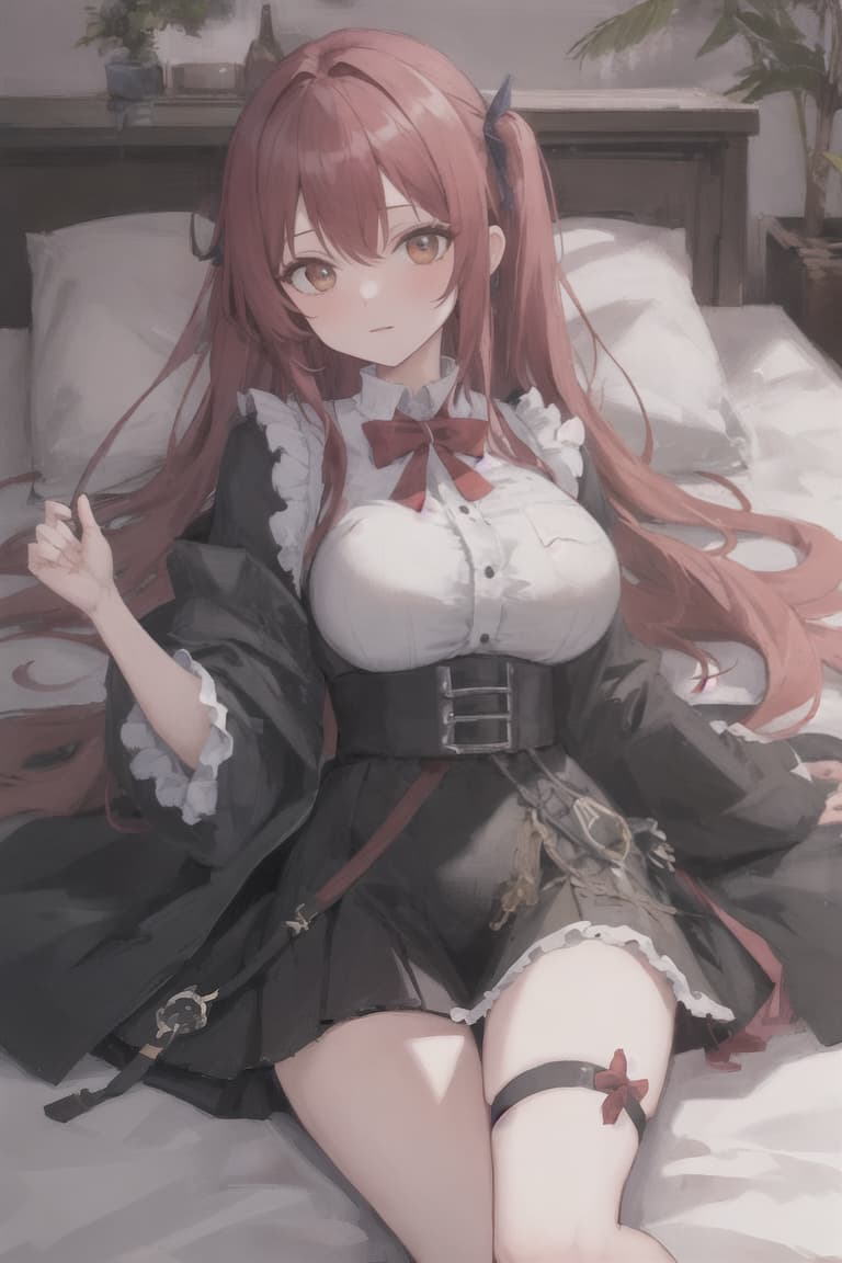  ((((masterpiece)))), best quality, very_high_resolution, ultra-detailed, in-frame, bashful expression, hair, woman, ample bosom,, bed, tall stature, curvaceous body, pose