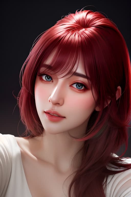  absurdres, 1girl, star eye, blush, (realistic:1.5), (masterpiece, Extremely detailed CG unity 8k wallpaper, best quality, highres:1.2), (ultra detailed, UHD:1.2), (pixiv:1.3), perfect illumination, distinct, (bishoujo:1.2), looking at viewer, unreal engine, sidelighting, perfect face, detailed face, beautiful eyes, pretty face, (bright skin:1.3), idol, (abs), ulzzang 6500 v1.1, <lora:makimaChainsawMan v10:0.4>, soft smile, upper body, (dark red hair), (simple background), ((dark background)), (depth of field), close up, selfie hyperrealistic, full body, detailed clothing, highly detailed, cinematic lighting, stunningly beautiful, intricate, sharp focus, f/1. 8, 85mm, (centered image composition), (professionally color graded), ((bright soft diffused light)), volumetric fog, trending on instagram, trending on tumblr, HDR 4K, 8K