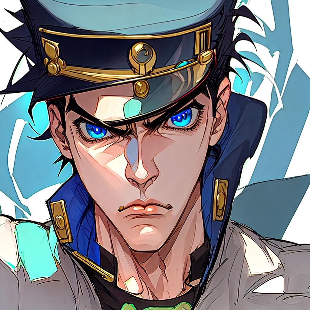  jotaro, blue eyes, frown