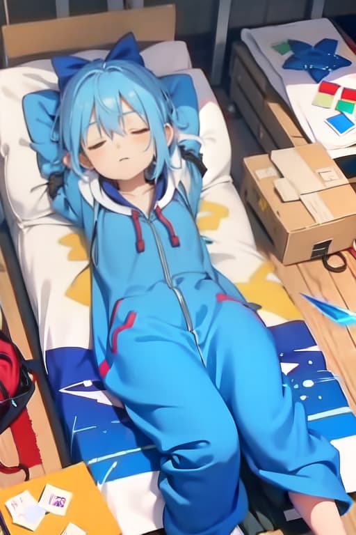  Cirno in a sleeping bag, painting