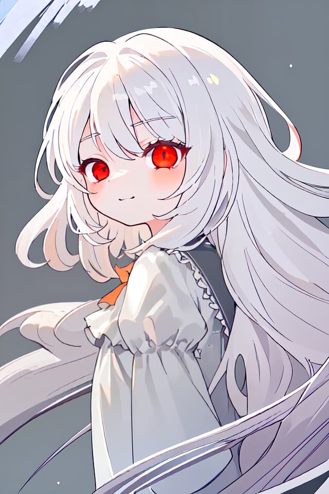  ultra detailed:1.2masterpiece:1.2,best quality,masterpiece,bestquality,hdr:1.1,8k:1.1,very cute girl:1.3,white hair:1.3,very long hair,volume hair:0.7,flare hair:1.2,curly hair:1.4,red eyes,bad mood:1.3,sleepy eyes:1.2,closed mouth:1.3,upper body:1.3,dutch angle,half closed eyes:1.8,sulking:1.6,bored:1.3,upper body:1.1,from side,from above ,grin:0.6,looking viewer