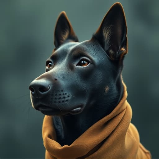  a black dog hyperrealistic, full body, detailed clothing, highly detailed, cinematic lighting, stunningly beautiful, intricate, sharp focus, f/1. 8, 85mm, (centered image composition), (professionally color graded), ((bright soft diffused light)), volumetric fog, trending on instagram, trending on tumblr, HDR 4K, 8K