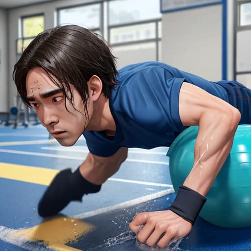  The protagonist will do push-ups and other actions in the school gym, sweat dripping from his forehead, as if he is washing his soul.