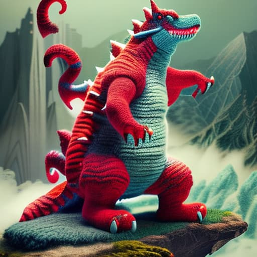 woolitize godzilla hyperrealistic, full body, detailed clothing, highly detailed, cinematic lighting, stunningly beautiful, intricate, sharp focus, f/1. 8, 85mm, (centered image composition), (professionally color graded), ((bright soft diffused light)), volumetric fog, trending on instagram, trending on tumblr, HDR 4K, 8K