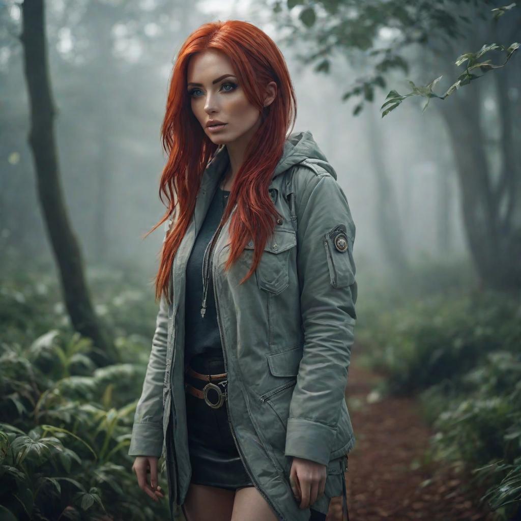  girl with red hair, cute, hyper detail, full HD hyperrealistic, full body, detailed clothing, highly detailed, cinematic lighting, stunningly beautiful, intricate, sharp focus, f/1. 8, 85mm, (centered image composition), (professionally color graded), ((bright soft diffused light)), volumetric fog, trending on instagram, trending on tumblr, HDR 4K, 8K