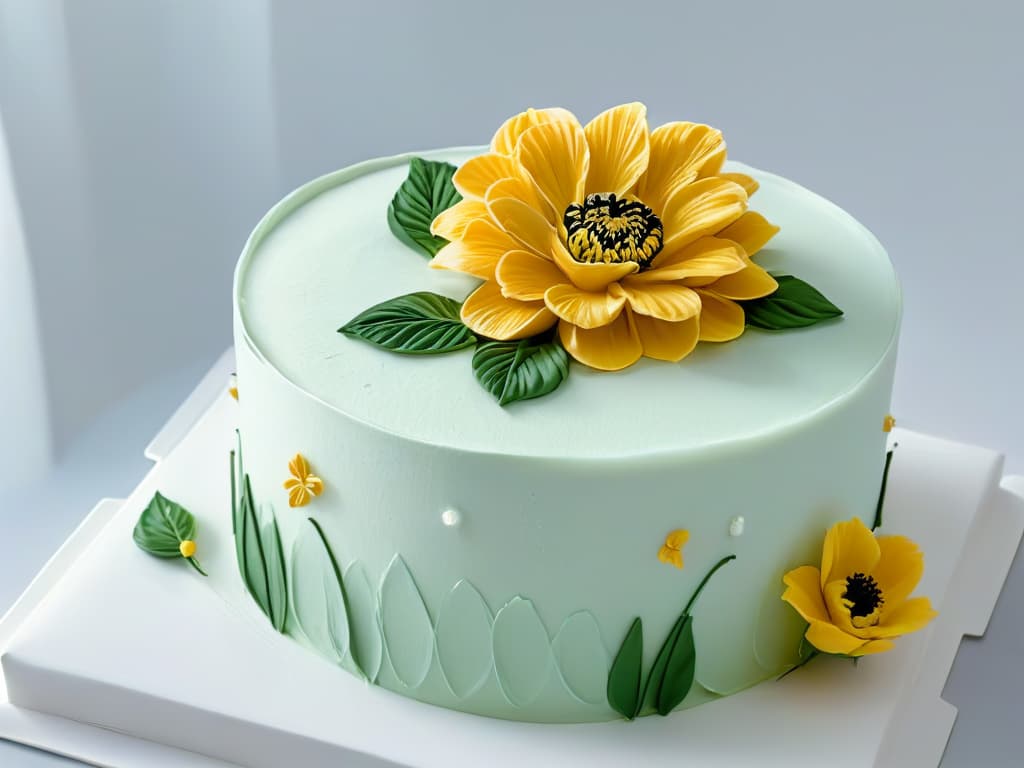  A closeup, ultradetailed image of a perfectly crafted, intricate sugar flower delicately placed on a pristine white fondant cake. The flower is so detailed that each petal's texture and shimmer are visible, showcasing the artistry and precision required in pastry competitions. The background is softly blurred to emphasize the meticulous craftsmanship of the sugar creation, evoking a sense of elegance and sophistication. hyperrealistic, full body, detailed clothing, highly detailed, cinematic lighting, stunningly beautiful, intricate, sharp focus, f/1. 8, 85mm, (centered image composition), (professionally color graded), ((bright soft diffused light)), volumetric fog, trending on instagram, trending on tumblr, HDR 4K, 8K