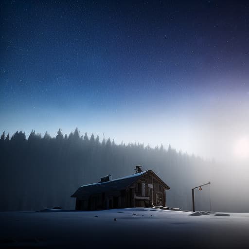redshift style Capture a stunning photorealistic image of a solitary outpost building bathed in the soft glow of floodlights amidst a vast, snow-covered arctic landscape at night. The towering structure, a beacon of human resilience amidst the unforgiving wilderness, stands tall and proud, its windows glowing warmly against the backdrop of a star-studded sky. The snow-covered ground stretches out endlessly, bearing the marks of tire tracks and footprints leading to the outpost, hinting at the presence of unseen inhabitants. The scene exudes an air of tranquility and determination, a testament to the indomitable spirit of those who call this remote outpost home. hyperrealistic, full body, detailed clothing, highly detailed, cinematic lighting, stunningly beautiful, intricate, sharp focus, f/1. 8, 85mm, (centered image composition), (professionally color graded), ((bright soft diffused light)), volumetric fog, trending on instagram, trending on tumblr, HDR 4K, 8K