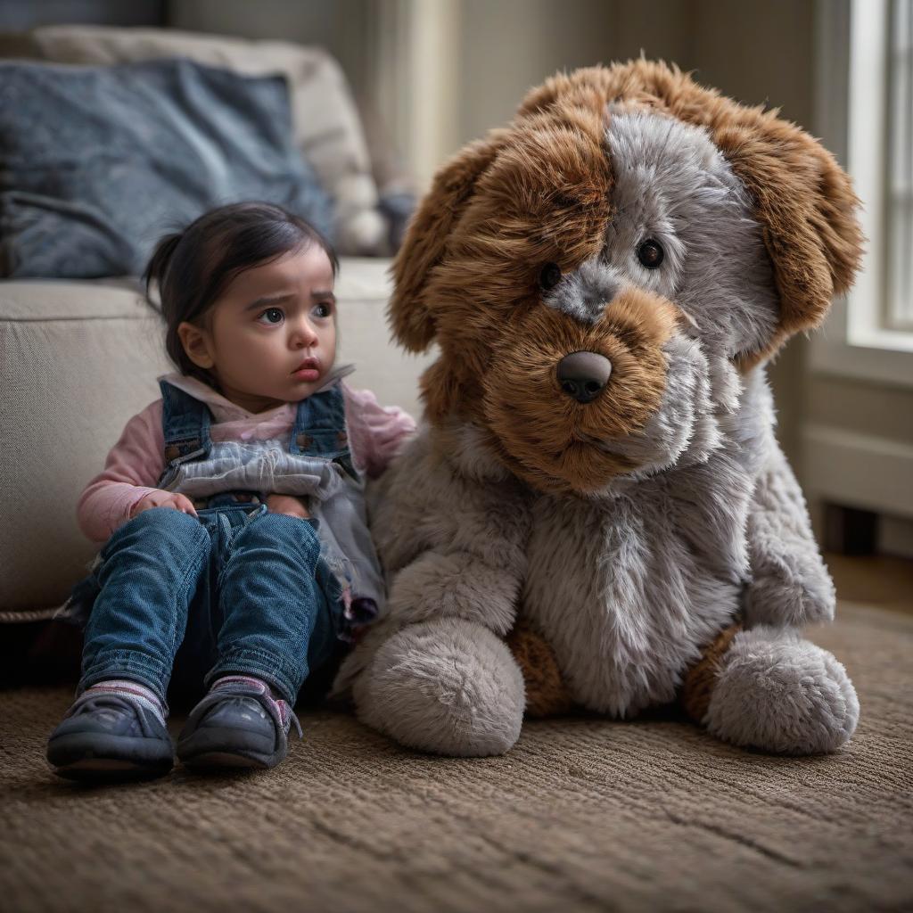  HDR photo of The six yea slightly frowns, cries, and rips her plush toy in half. . High dynamic range, vivid, rich details, clear shadows and highlights, realistic, intense, enhanced contrast, highly detailed hyperrealistic, full body, detailed clothing, highly detailed, cinematic lighting, stunningly beautiful, intricate, sharp focus, f/1. 8, 85mm, (centered image composition), (professionally color graded), ((bright soft diffused light)), volumetric fog, trending on instagram, trending on tumblr, HDR 4K, 8K