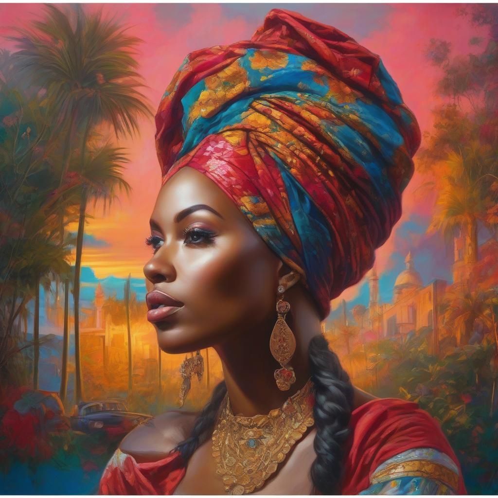  graffiti style A colorful portrait of a young African girl in a vibrant turban, realistic painting, against the backdrop of an exotic landscape, with sunshine, highly detailed style of artist Aivazovsky. . street art, vibrant, urban, detailed, tag, mural hyperrealistic, full body, detailed clothing, highly detailed, cinematic lighting, stunningly beautiful, intricate, sharp focus, f/1. 8, 85mm, (centered image composition), (professionally color graded), ((bright soft diffused light)), volumetric fog, trending on instagram, trending on tumblr, HDR 4K, 8K