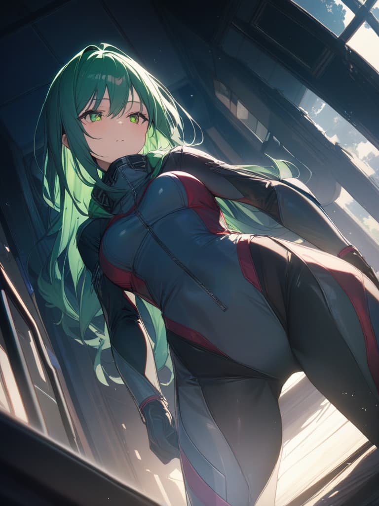  Green hair character diver suit, masterpiece, best quality,8k,ultra detailed,high resolution,an extremely delicate and beautiful,hyper detail