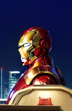  masterpiece, best quality, Best quality, masterpiece, 8k resolution, realistic, highly detailed, close up of Iron Man. In a cyberpunk style night scene of the city, he stands on a street lined with tall buildings. The city's night lights are bright, The surrounding buildings and streets are filled with cyberpunk elements such as neon lights, high tech devices, and futuristic architectural designs.